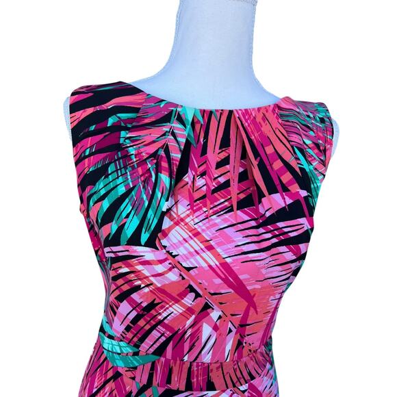 Sangria Women's Sheath Dress Sabrina Neck Cap Sleeve Colorful Leaf Print Size 4 - Picture 4 of 10